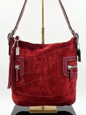 Coach 2005 Vintage Crimson Monochromatic Holiday Patchwork Shoulder Bag